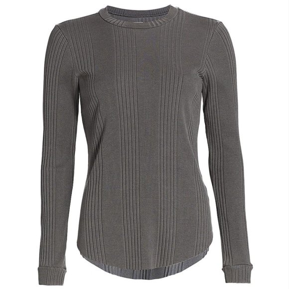 NSF Leila Long-Sleeve Crewneck Curve Hem Top Gray Putty Sz. L - Picture 1 of 8